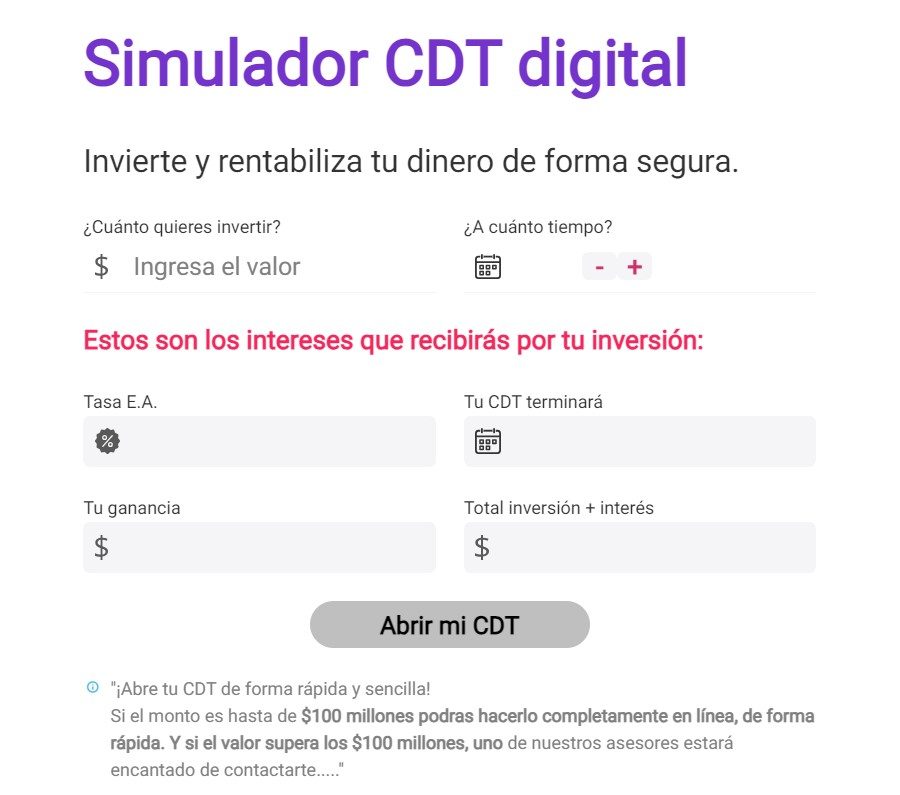 Finandina Simulador CDT Digital