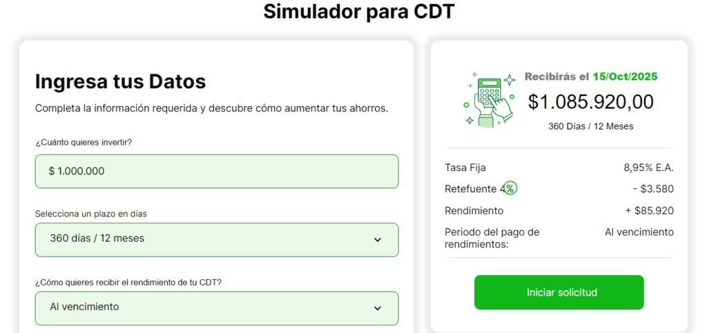 Simulador de CDT del Banco Popular