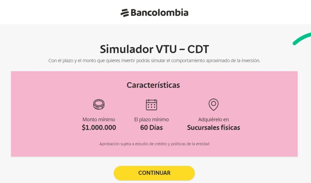 Simulador VTU - CDT Bancolombia