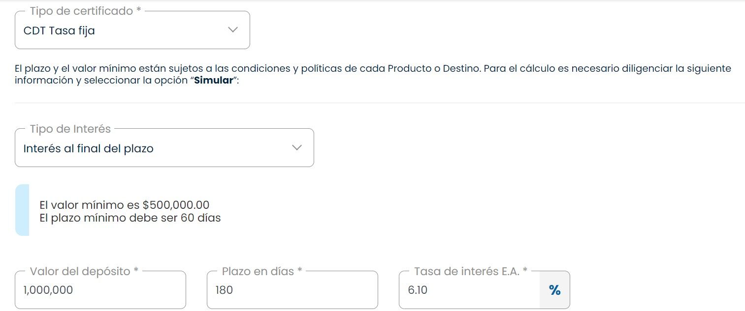 Simulador de CDT Banco Caja Social